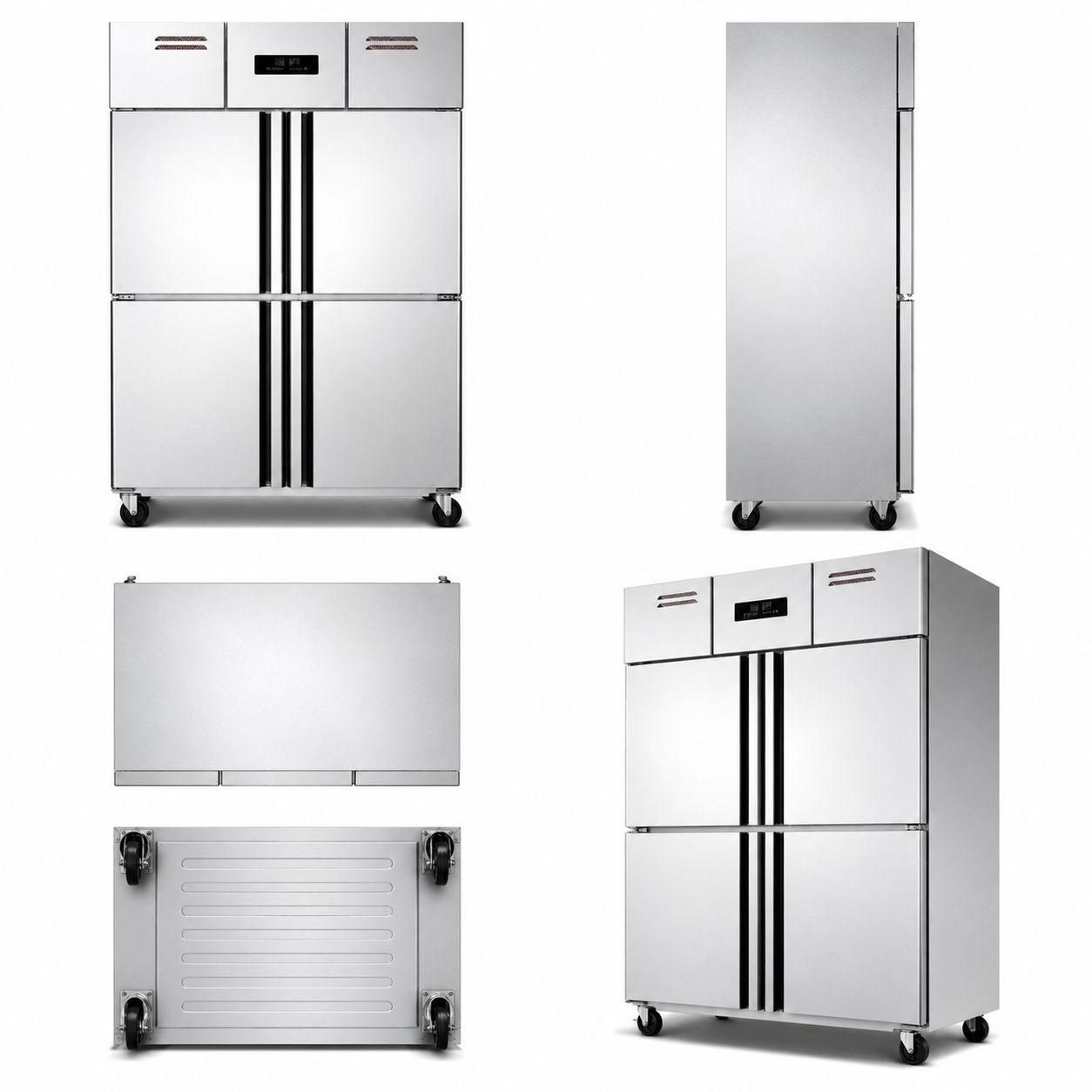 Commercial Four Door Air Cooling Kitchen Refrigerator | Stainless Steel Upright Cabinet