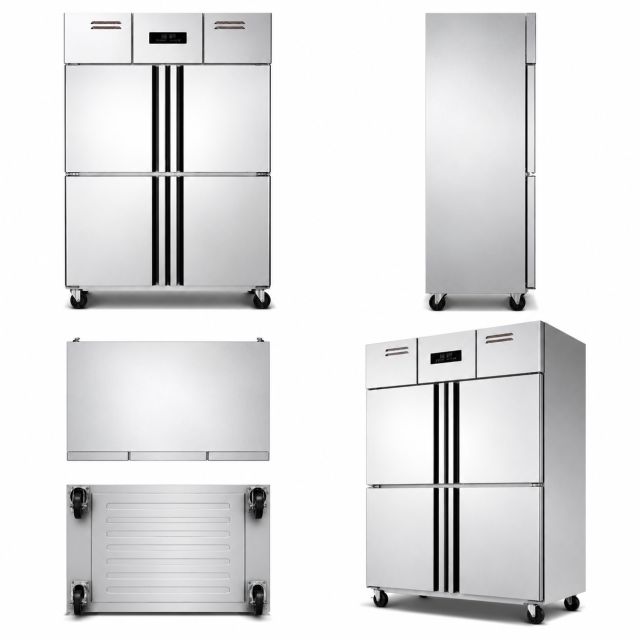 Commercial Four Door Air Cooling Kitchen Refrigerator | Stainless Steel Upright Cabinet