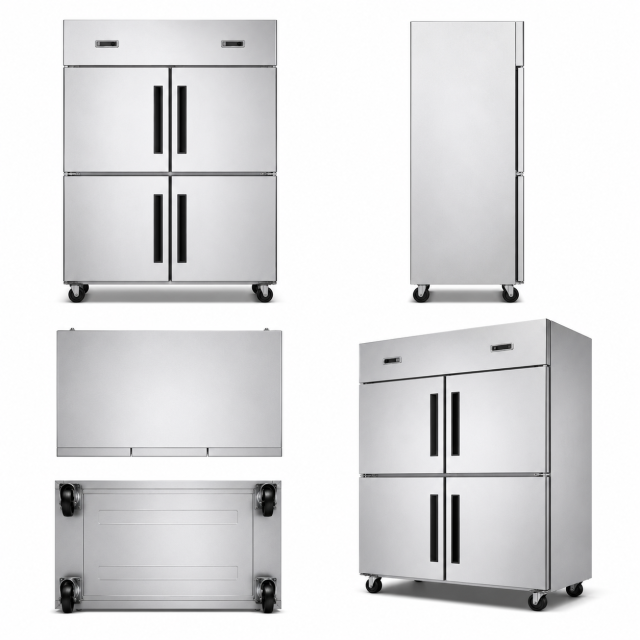 Commercial Four Door Upright Static Refrigerator | Stainless Steel Kitchen Cabinet