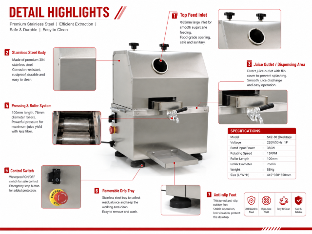 Desktop Sugarcane Juice Extractor Machine SXZ-80