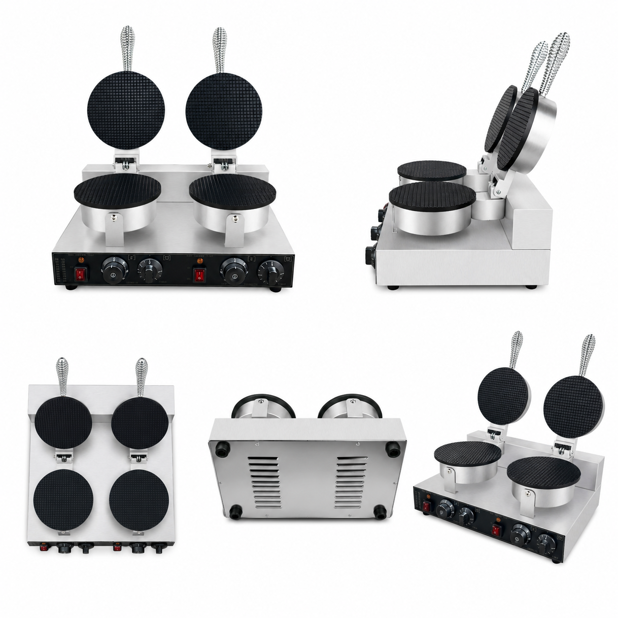 HC-114 Commercial 2-Plate Cone Waffle Baker Machine