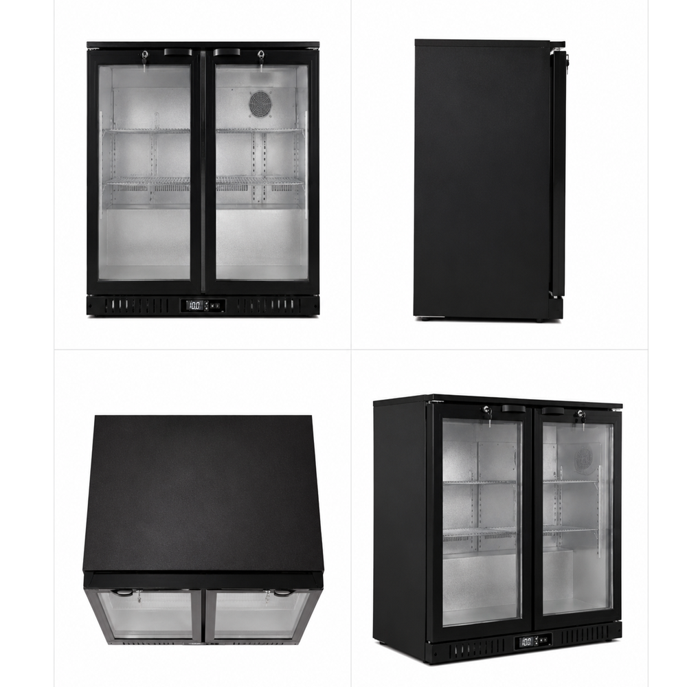 Commercial Dual Door Wine Cooler Refrigerator | Fan Cooling Wine Display Cabinet