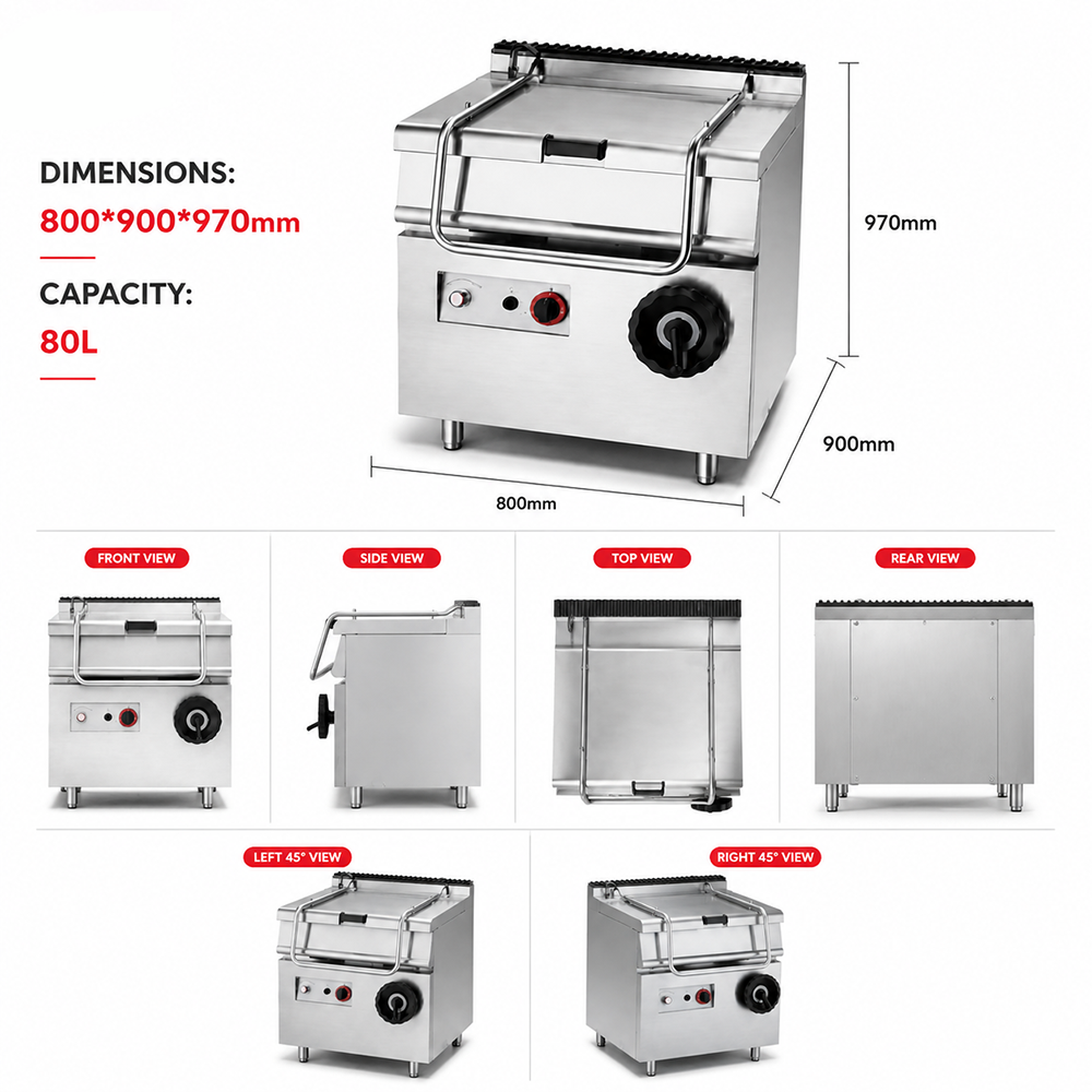 Gas Tilting Braising Pan | Commercial Gas Tilting Skillet for Cooking and Food Processing