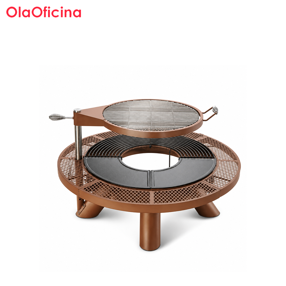 Charcoal BBQ Grill | Round Outdoor Charcoal Grill with Rotating Cooking Surface
