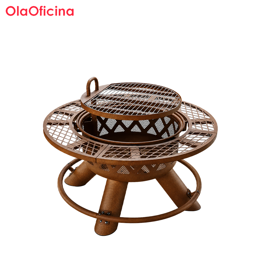 Charcoal BBQ Grill | Round Outdoor Charcoal Grill with Elevated Cooking Rack