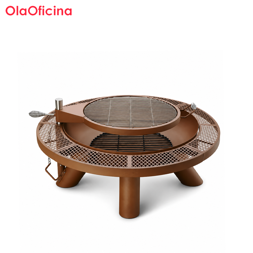 Charcoal BBQ Grill | Round Outdoor Charcoal Grill with Rotating Cooking Surface