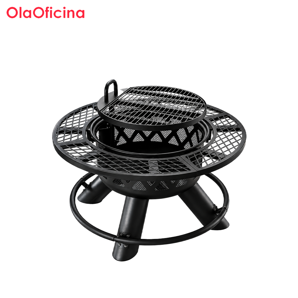 Charcoal BBQ Grill | Round Outdoor Charcoal Grill with Elevated Cooking Rack