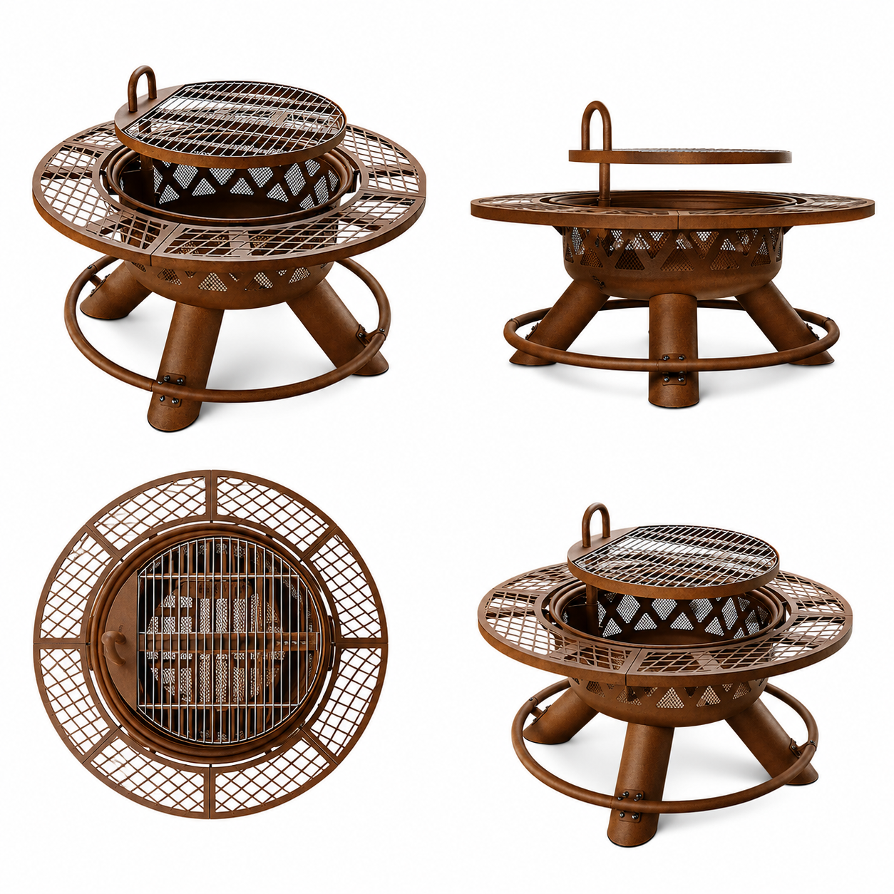 Charcoal BBQ Grill | Round Outdoor Charcoal Grill with Elevated Cooking Rack