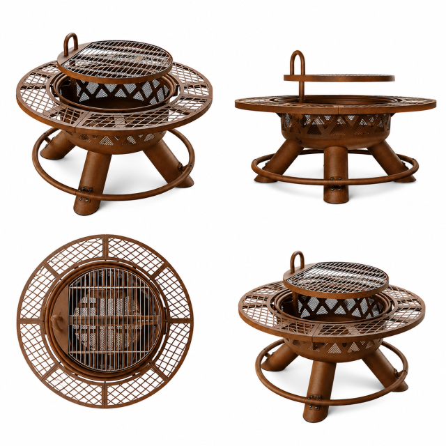 Charcoal BBQ Grill | Round Outdoor Charcoal Grill with Elevated Cooking Rack