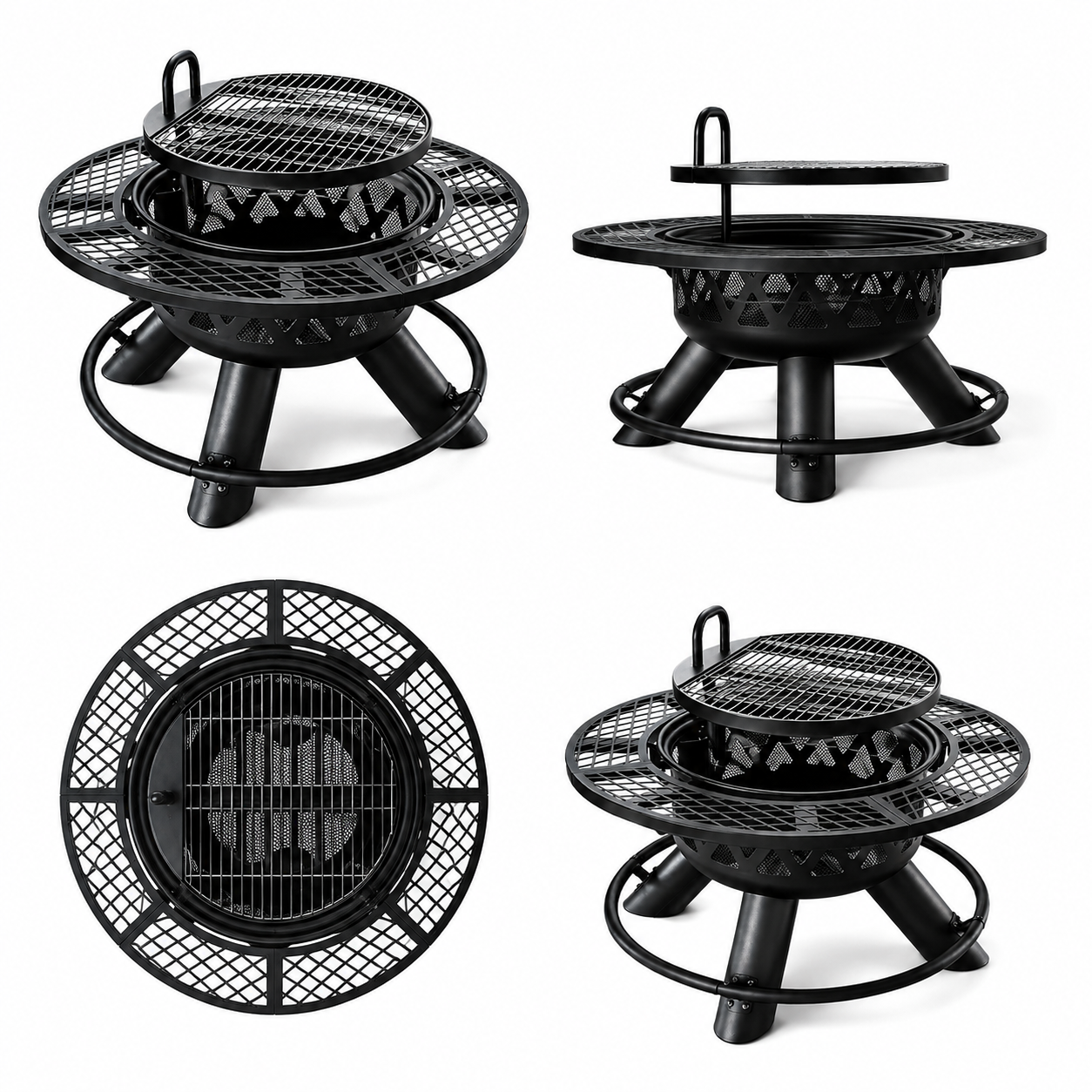 Charcoal BBQ Grill | Round Outdoor Charcoal Grill with Elevated Cooking Rack