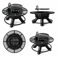 Charcoal BBQ Grill | Round Outdoor Charcoal Grill with Elevated Cooking Rack