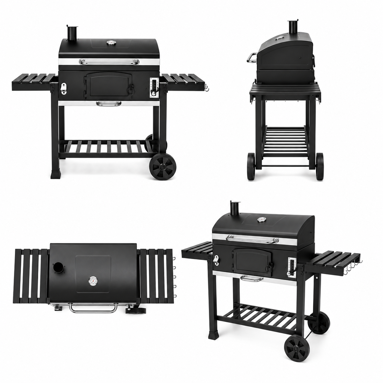 Charcoal BBQ Grill | Portable Outdoor Charcoal Grill with Side Tables