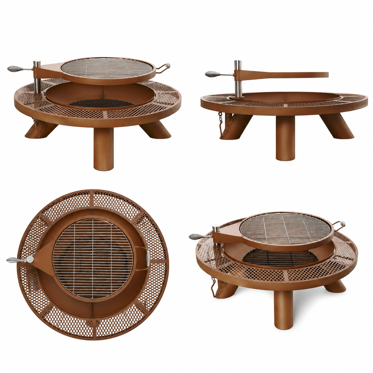 Charcoal BBQ Grill | Round Outdoor Charcoal Grill with Rotating Cooking Surface
