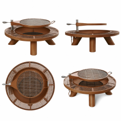 Charcoal BBQ Grill | Round Outdoor Charcoal Grill with Rotating Cooking Surface