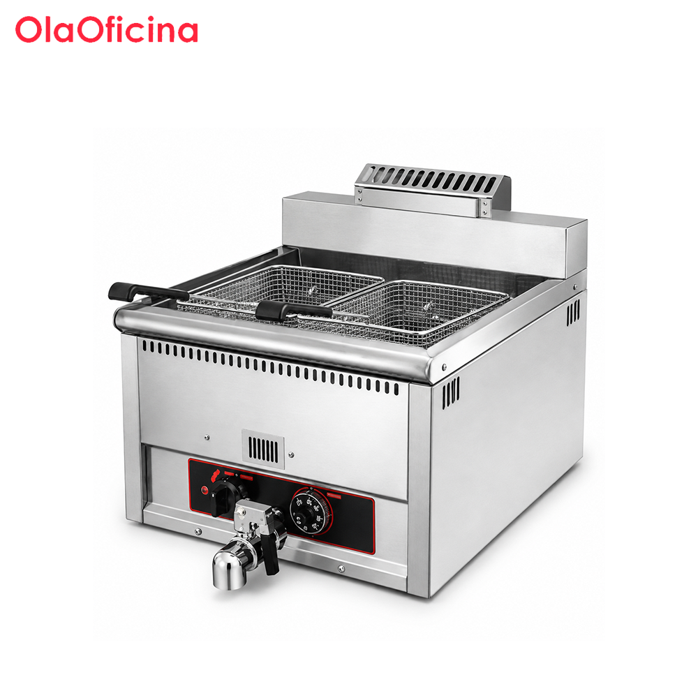 15L Commercial Gas Fryer with Oil Drain Valve | 1-Tank 2-Basket LPG Fryer GH-15L