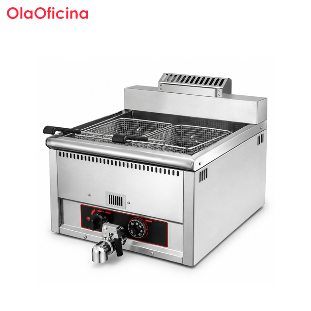 17L Commercial Gas Fryer with Oil Drain Valve | 1-Tank 2-Basket LPG Fryer GH-17L