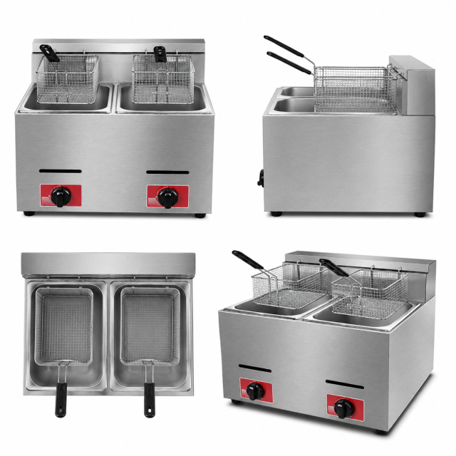 20L Commercial Gas Fryer | Dual-Tank 2-Basket LPG Deep Fryer GF-72
