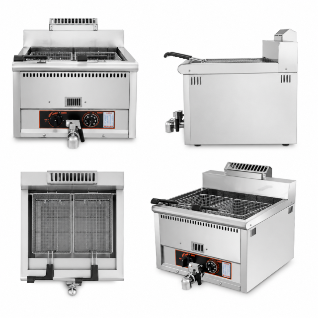 15L Commercial Gas Fryer with Oil Drain Valve | 1-Tank 2-Basket LPG Fryer GH-15L