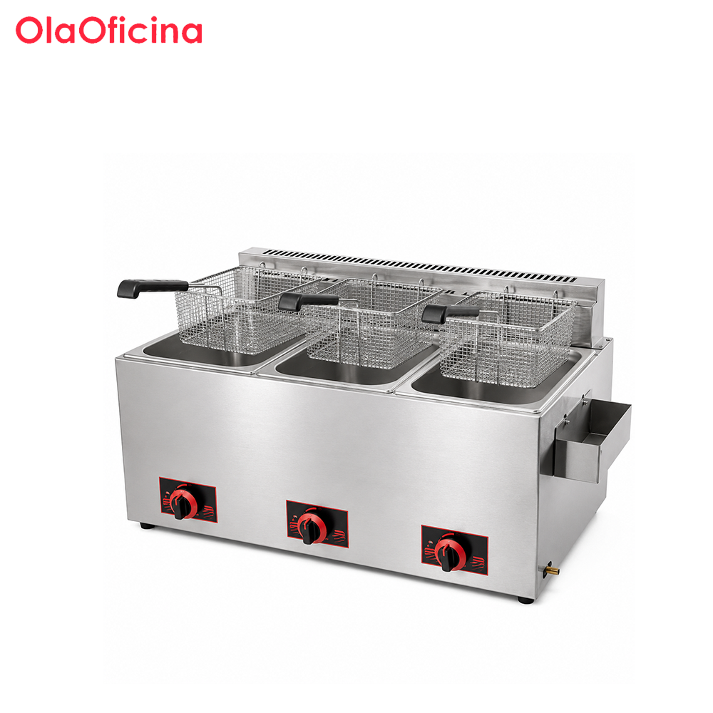 18L Commercial Gas Fryer | 3-Tank 3-Basket Countertop Fryer GF-733