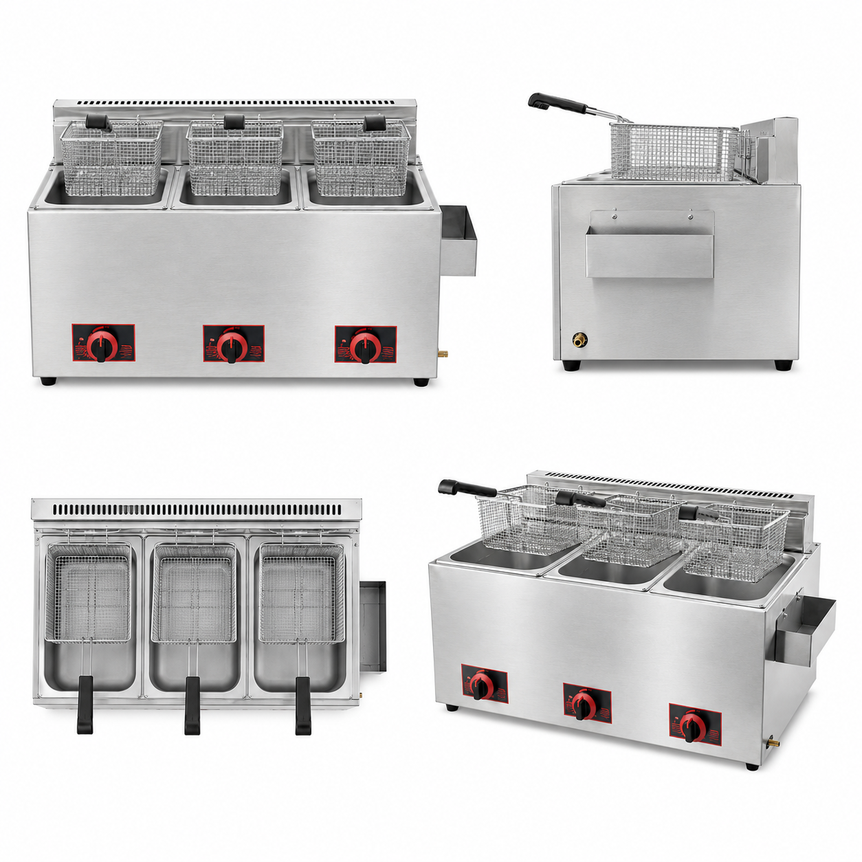 18L Commercial Gas Fryer | 3-Tank 3-Basket High-Profile Fryer GF-733H