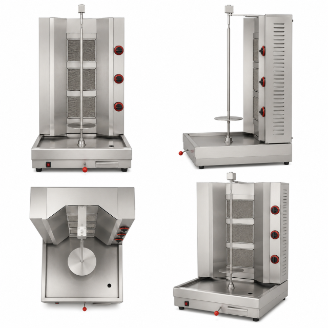 Commercial 3-Head Gas Shawarma Machine | LPG Vertical Doner Kebab Grill GH-R3