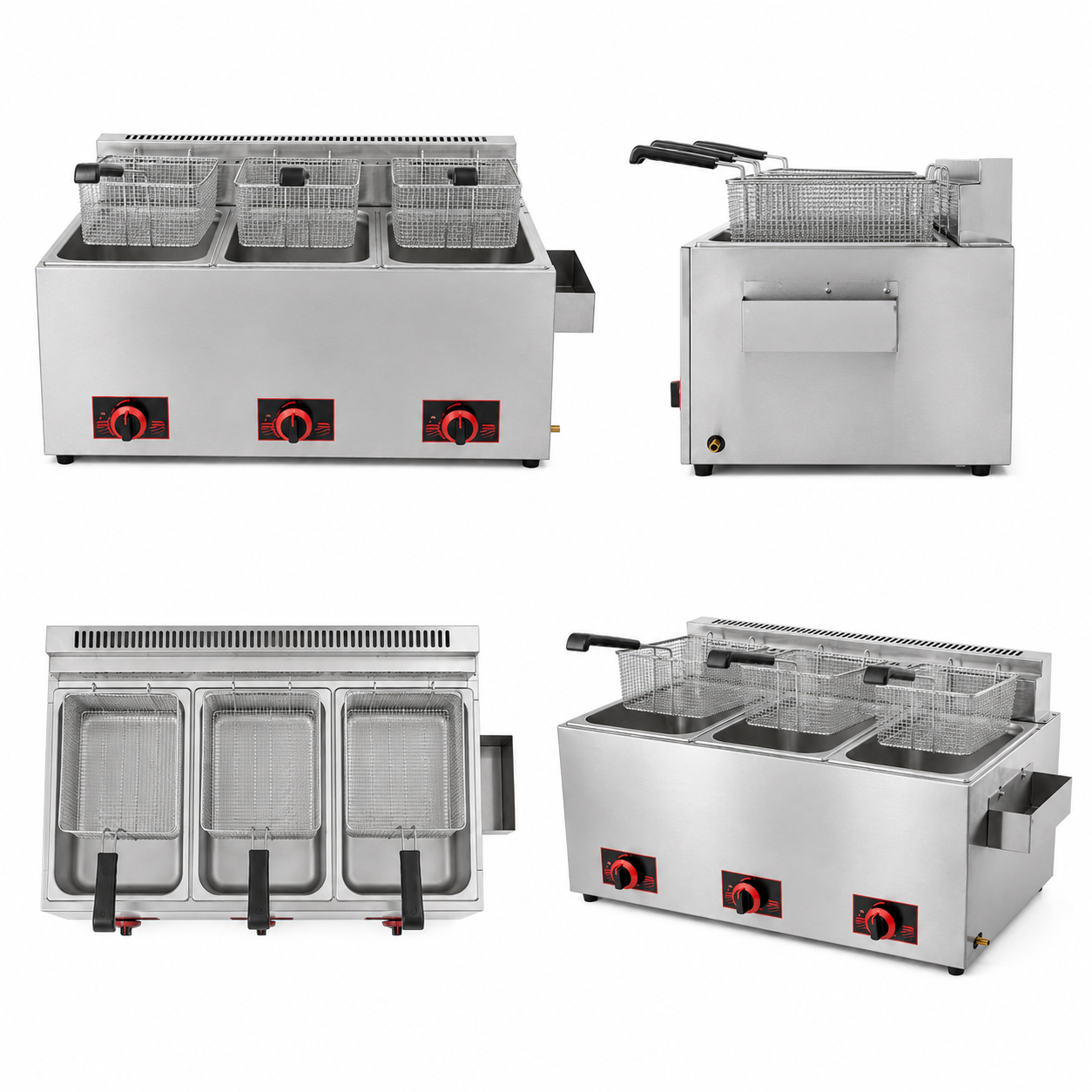 18L Commercial Gas Fryer | 3-Tank 3-Basket Countertop Fryer GF-733
