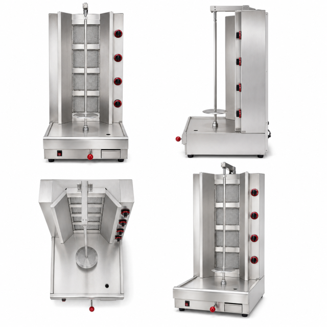 Commercial 4-Head Gas Shawarma Machine | LPG Vertical Doner Kebab Grill GH-R4