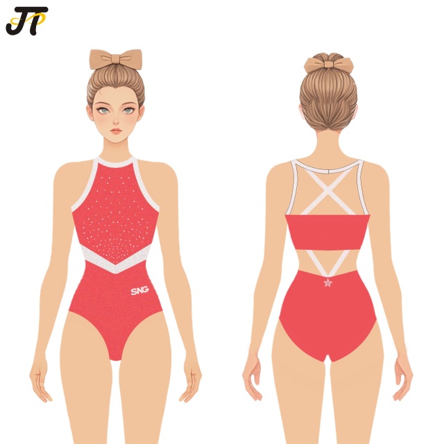 Leotard Gymnastics Apparel Custom Rhinestone Pattern For 11 To 15 Years Old Kids Rhythmic Gymnastics Competition Costume