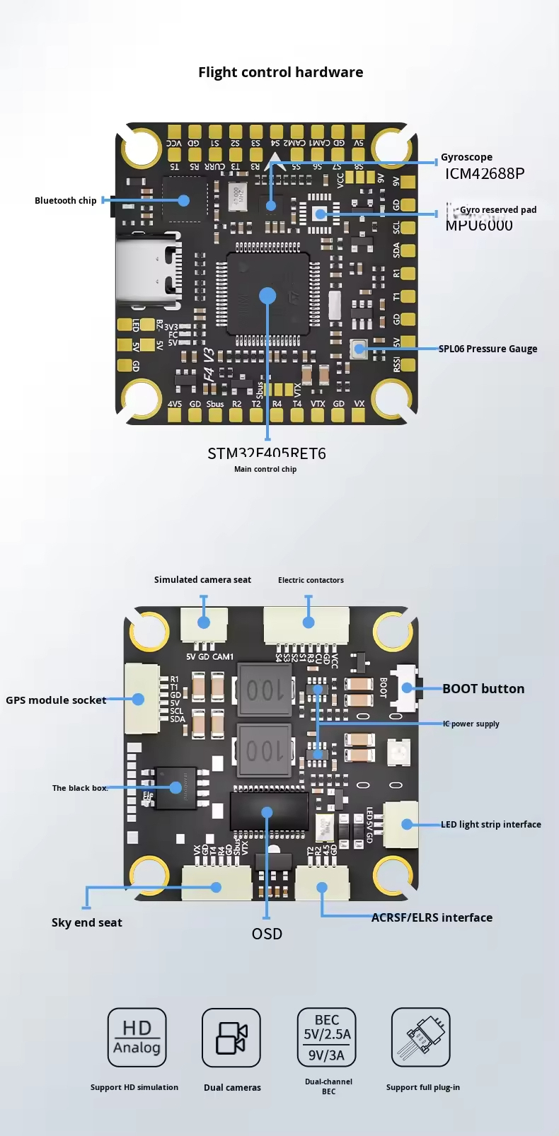 F405 V3.2 4-in-1 ESC dual BEC stacked flight controller BLS 50A V3 3-6S 20X20mm plastic remote control FPV racing drone,upbh827,F405 V3.2 4合1电调双BEC堆叠飞行控制器BLS 50A V3 3-6S 20X20mm塑料遥控FPV赛车无人机