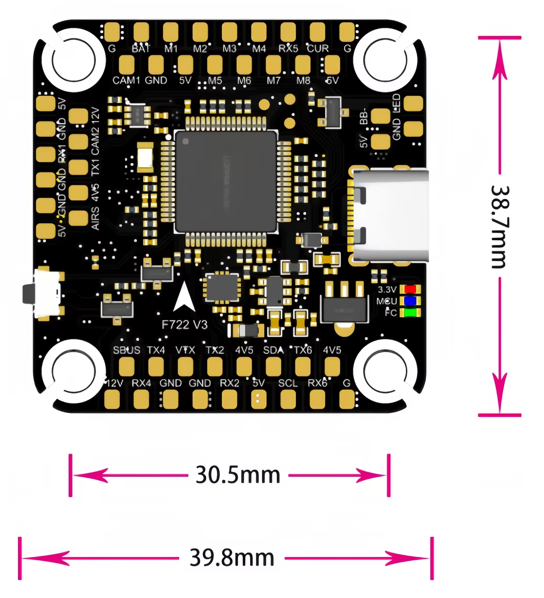 F722 V3 Flight Controller Drone FC Stack Module 3-8s Input Voltage 30.5*30.5mm 5V/12V BEC Suitable for Remote Control Multirotor FPV Drone Accessories,upbh827,F722 V3 飞控无人机FC堆叠模块 3-8s 输入电压 30.5*30.5mm 5V/12V BEC 适用于遥控多旋翼FPV无人机配件