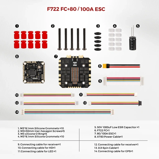F7 FC F722 Flight Controller, 80A/100A 4-in-1 ESC, 4-8S, Stackable, ICM42688P, 30.5X30.5mm, Suitable for 13-inch FPV | 15-inch UAV