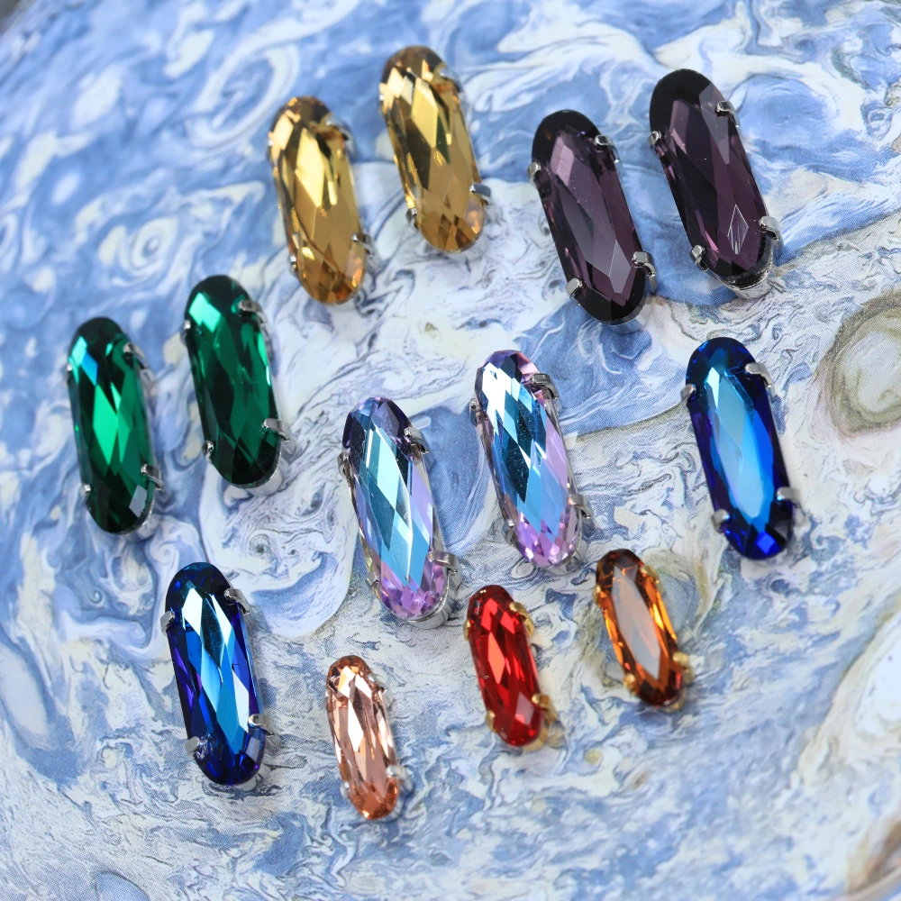 AB Classical Oval Long Fancy Stones Claw Rhinestones for Apparel Footwear Bags Wedding Gown and DIY Craft Decoration Moonlight