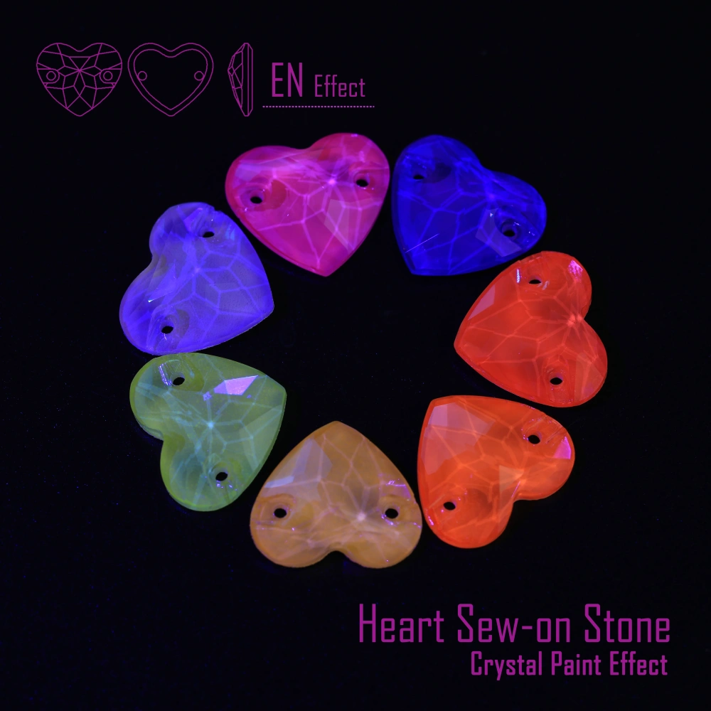Glass Crystal Sew-on Stones Heart Shape - Paint Effect Craft Beads for DIY Clothing Bags Shoes Hair Accessories Scrapbooking