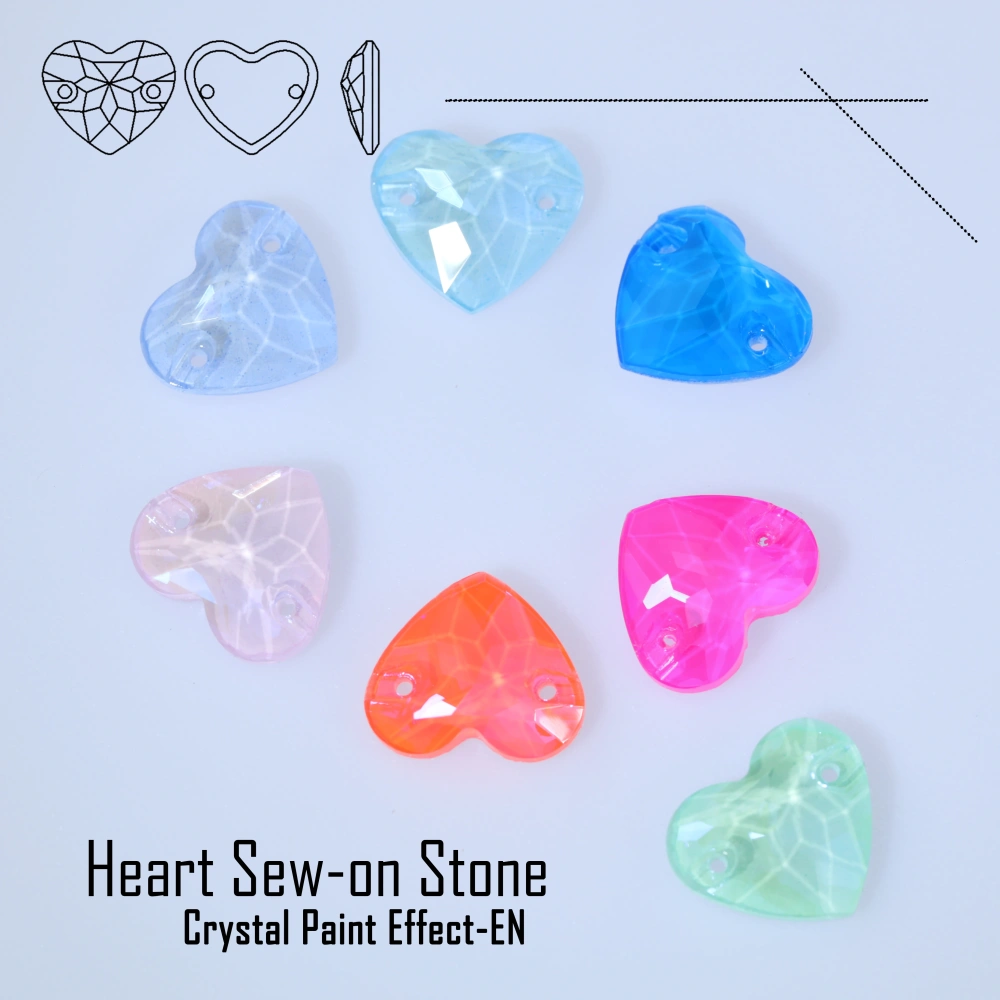 Glass Crystal Sew-on Stones Heart Shape - Paint Effect Craft Beads for DIY Clothing Bags Shoes Hair Accessories Scrapbooking