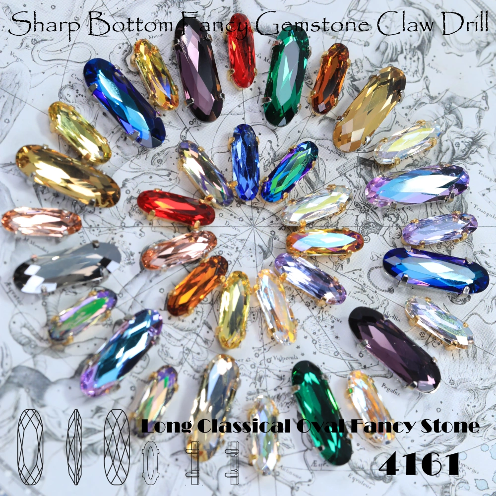 AB Classical Oval Long Fancy Stones Claw Rhinestones for Apparel Footwear Bags Wedding Gown and DIY Craft Decoration Moonlight