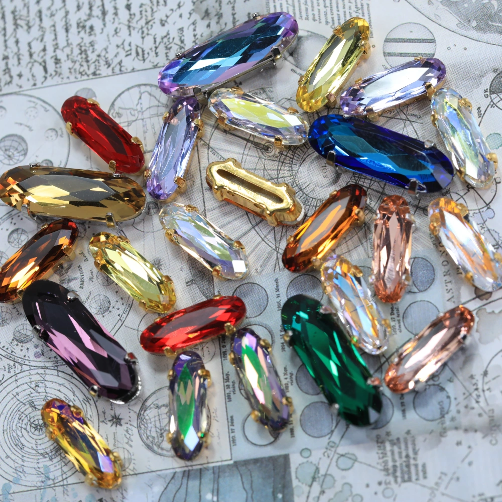 AB Classical Oval Long Fancy Stones Claw Rhinestones for Apparel Footwear Bags Wedding Gown and DIY Craft Decoration Moonlight