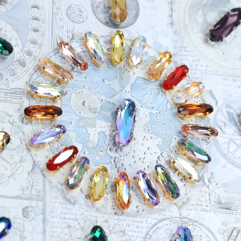 AB Classical Oval Long Fancy Stones Claw Rhinestones for Apparel Footwear Bags Wedding Gown and DIY Craft Decoration Moonlight