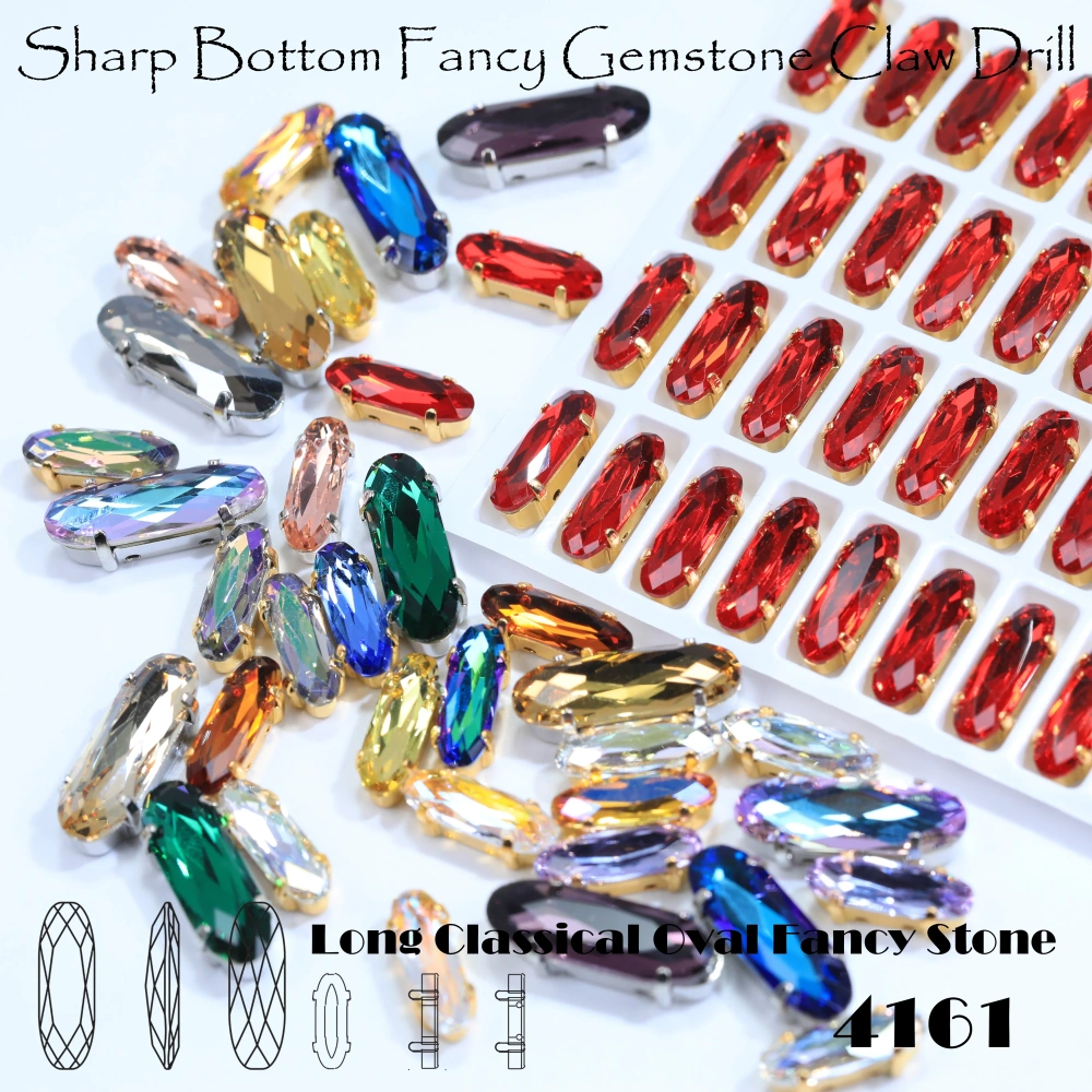 AB Classical Oval Long Fancy Stones Claw Rhinestones for Apparel Footwear Bags Wedding Gown and DIY Craft Decoration Moonlight