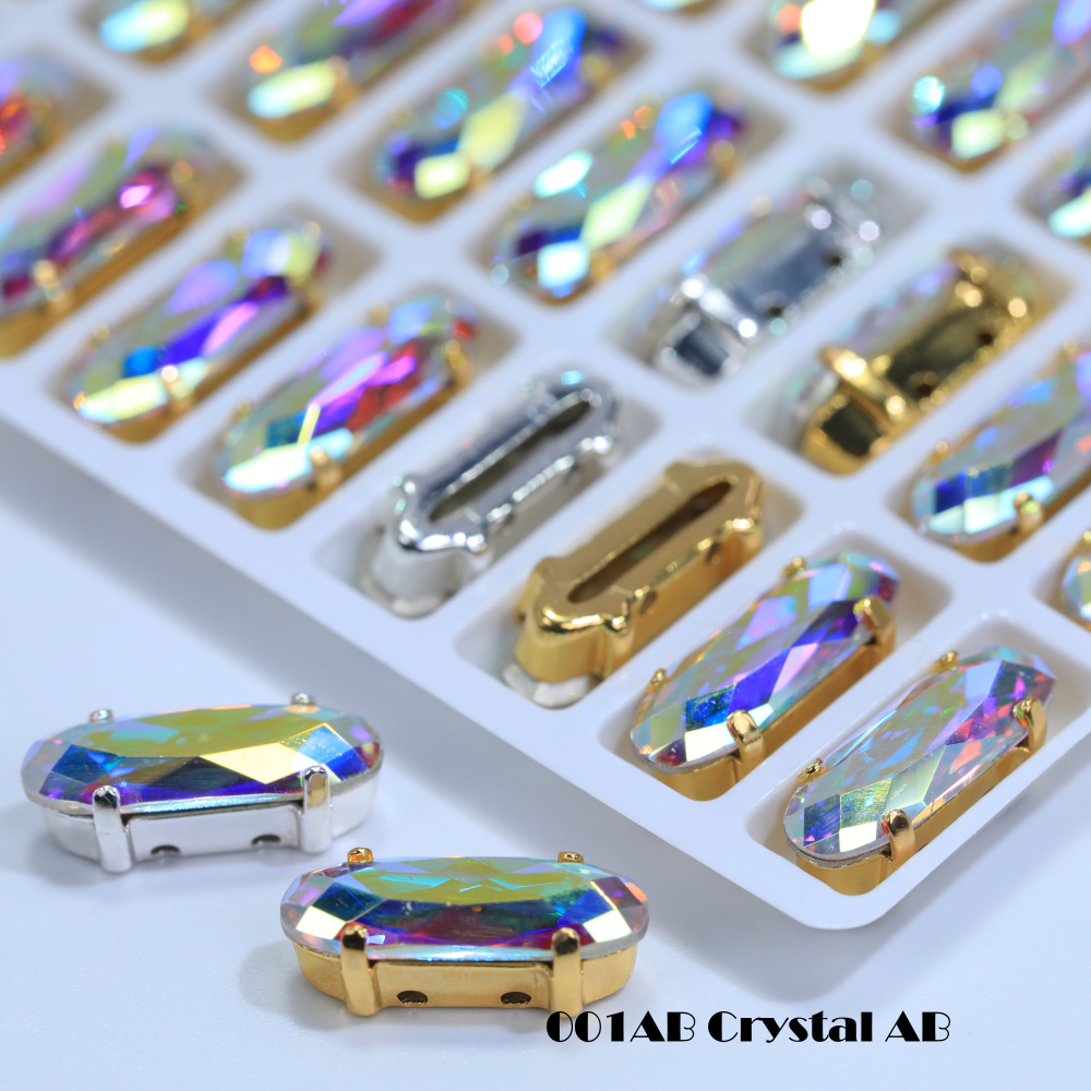 AB Classical Oval Long Fancy Stones Claw Rhinestones for Apparel Footwear Bags Wedding Gown and DIY Craft Decoration Moonlight