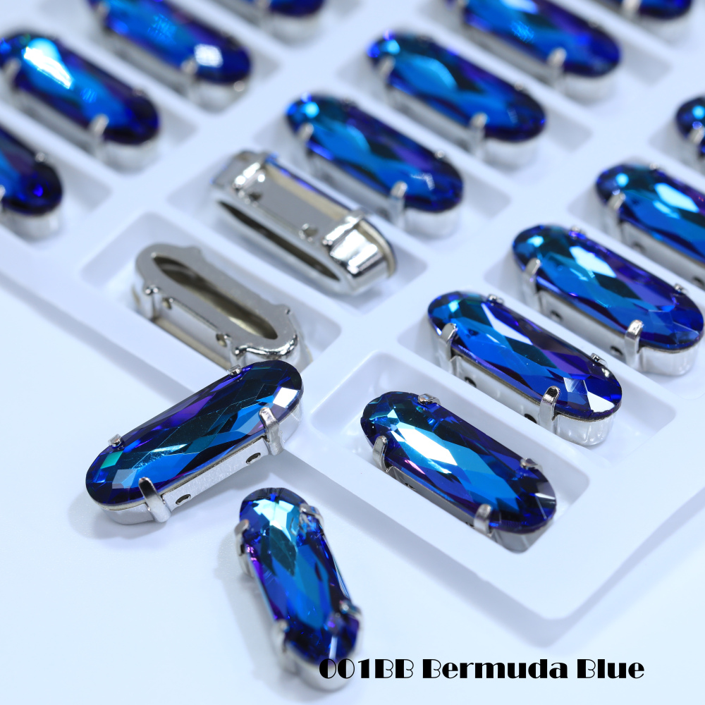 AB Classical Oval Long Fancy Stones Claw Rhinestones for Apparel Footwear Bags Wedding Gown and DIY Craft Decoration Moonlight