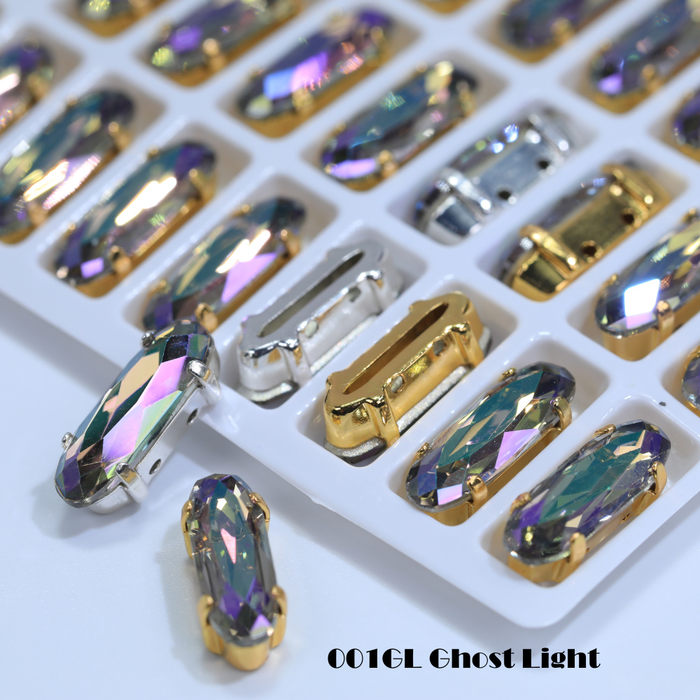 AB Classical Oval Long Fancy Stones Claw Rhinestones for Apparel Footwear Bags Wedding Gown and DIY Craft Decoration Moonlight