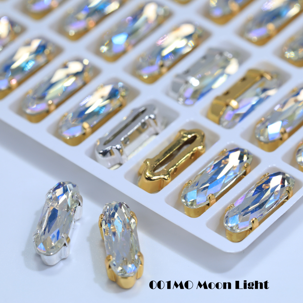 AB Classical Oval Long Fancy Stones Claw Rhinestones for Apparel Footwear Bags Wedding Gown and DIY Craft Decoration Moonlight