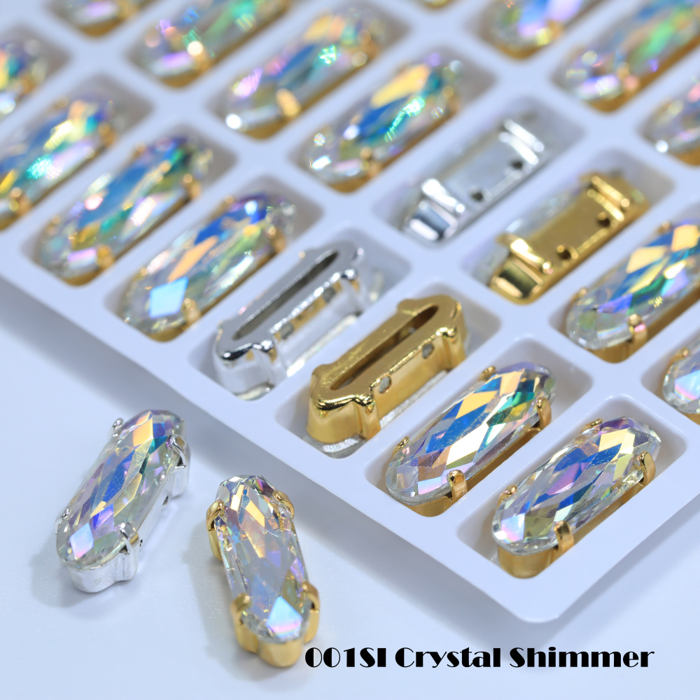 AB Classical Oval Long Fancy Stones Claw Rhinestones for Apparel Footwear Bags Wedding Gown and DIY Craft Decoration Moonlight