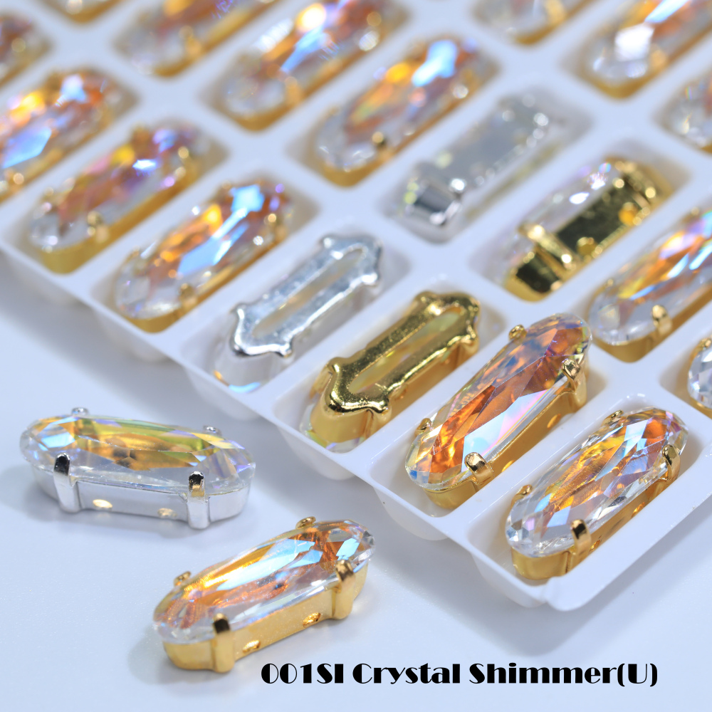 AB Classical Oval Long Fancy Stones Claw Rhinestones for Apparel Footwear Bags Wedding Gown and DIY Craft Decoration Moonlight