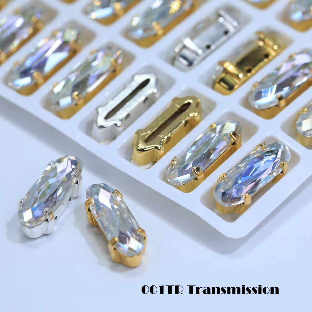AB Classical Oval Long Fancy Stones Claw Rhinestones for Apparel Footwear Bags Wedding Gown and DIY Craft Decoration Moonlight