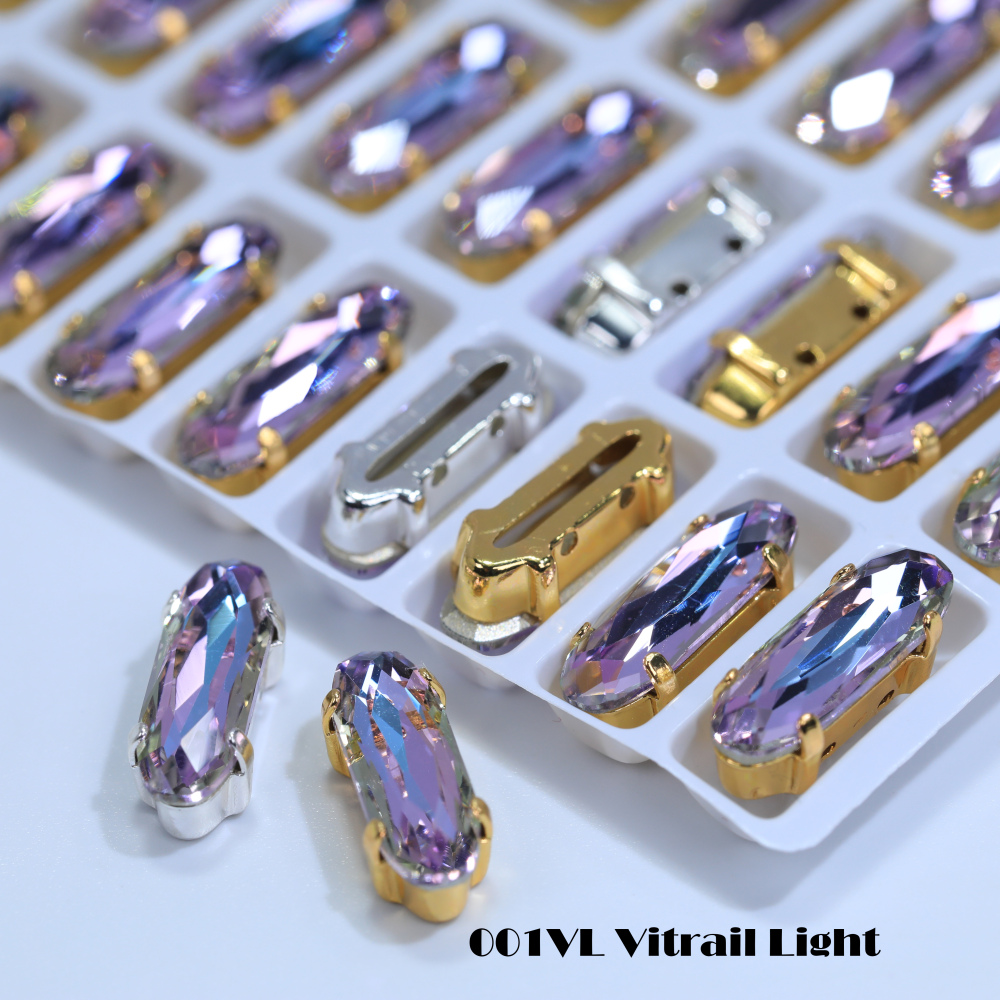 AB Classical Oval Long Fancy Stones Claw Rhinestones for Apparel Footwear Bags Wedding Gown and DIY Craft Decoration Moonlight