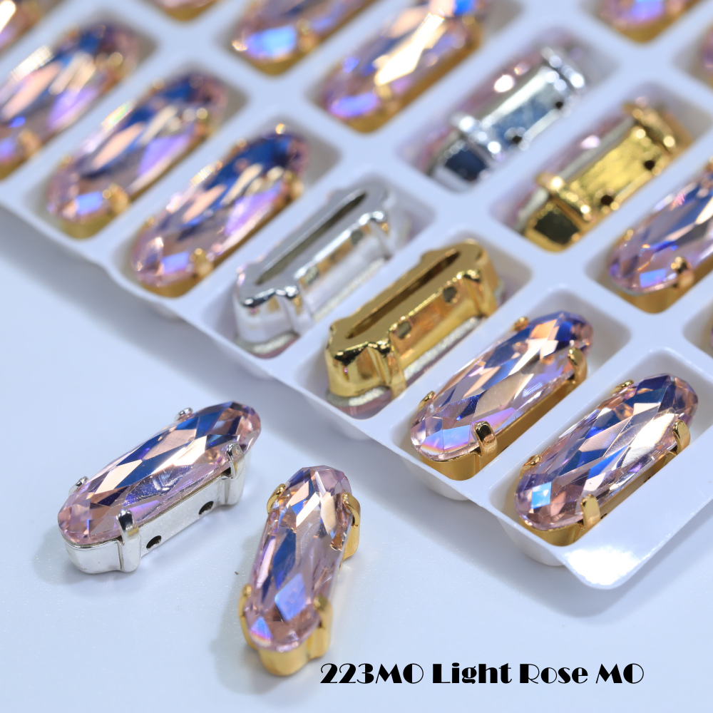AB Classical Oval Long Fancy Stones Claw Rhinestones for Apparel Footwear Bags Wedding Gown and DIY Craft Decoration Moonlight