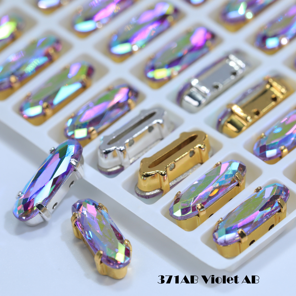 AB Classical Oval Long Fancy Stones Claw Rhinestones for Apparel Footwear Bags Wedding Gown and DIY Craft Decoration Moonlight