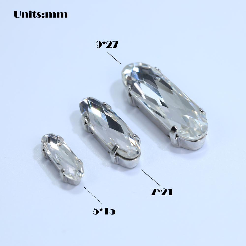 AB Classical Oval Long Fancy Stones Claw Rhinestones for Apparel Footwear Bags Wedding Gown and DIY Craft Decoration Moonlight