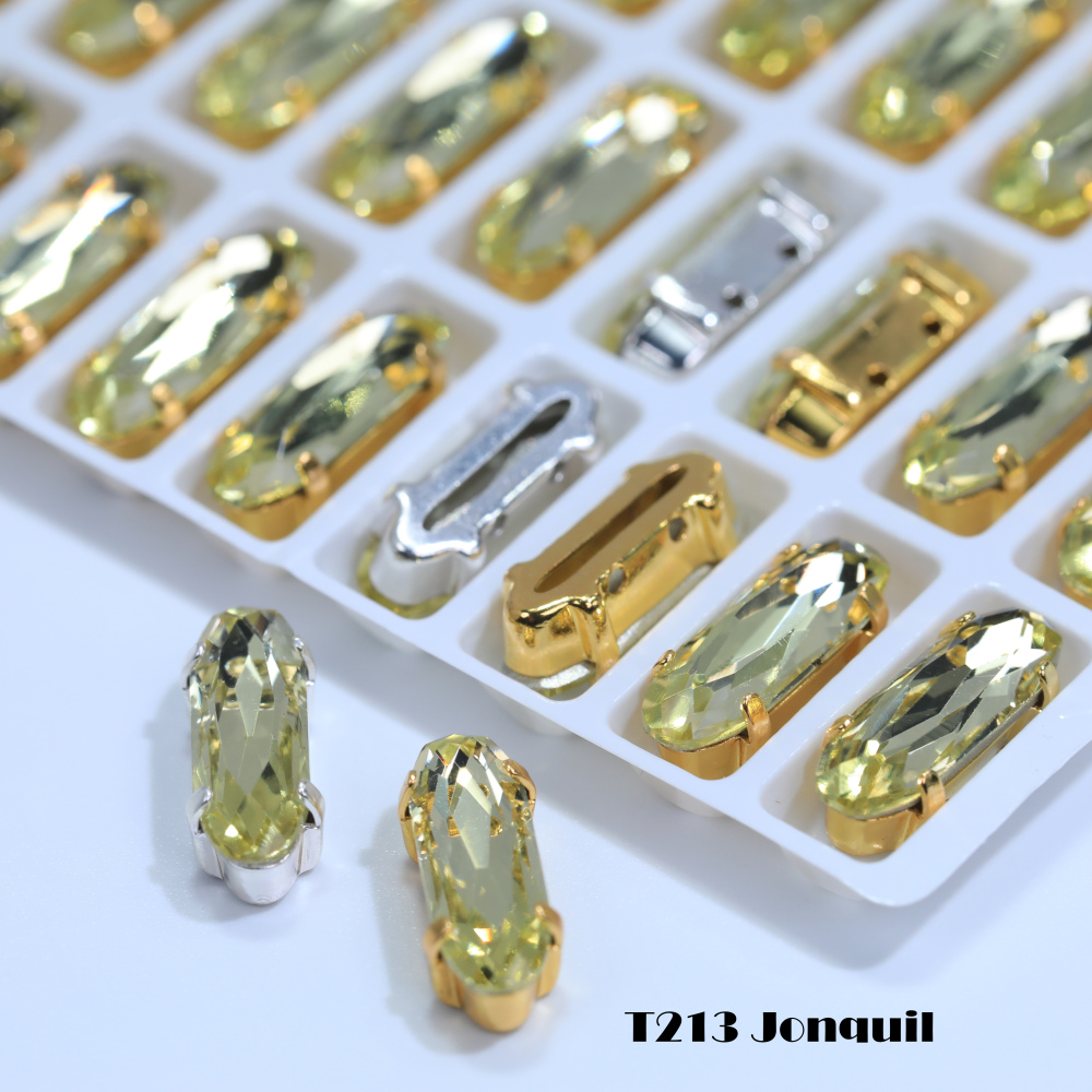 AB Classical Oval Long Fancy Stones Claw Rhinestones for Apparel Footwear Bags Wedding Gown and DIY Craft Decoration Moonlight